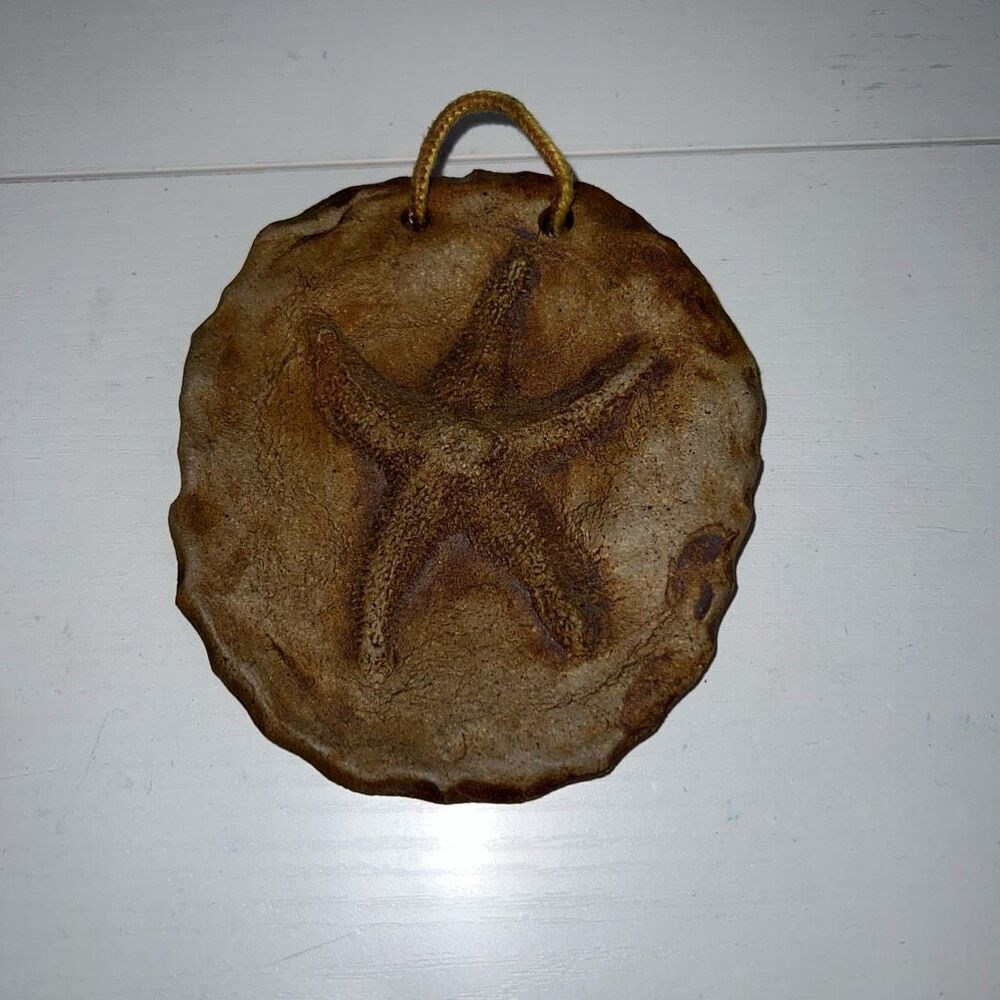 Vintage Signed Sand Dollar Wall Plaque Cast Stone Cement Signed JS Hand Made
